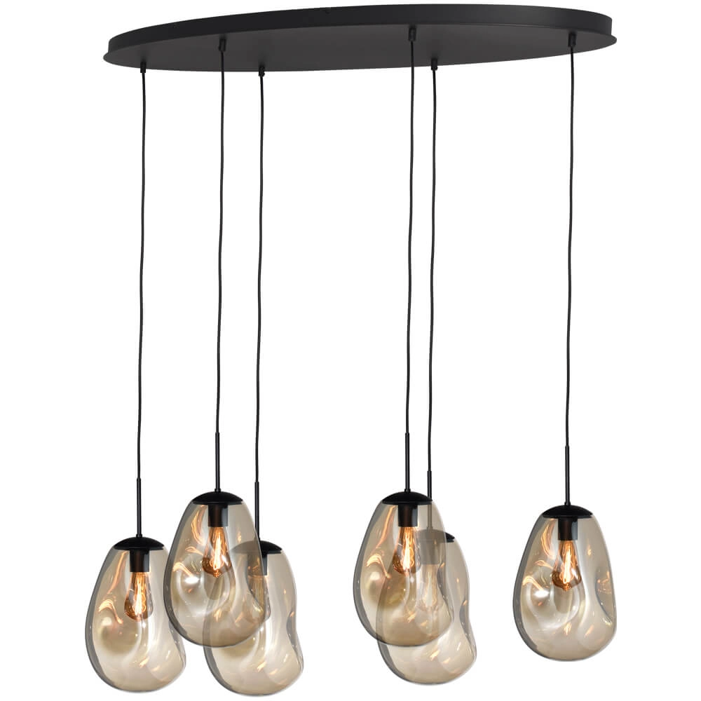 Hanging lamp Lava Oval 6x gold glass Ø 22.5cm