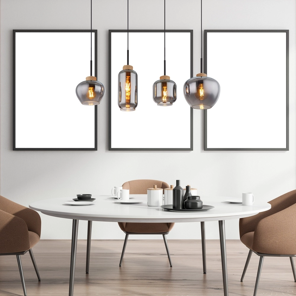 Design pendant lamp Matt 4-light black with smoke glass Globo 9007371438518