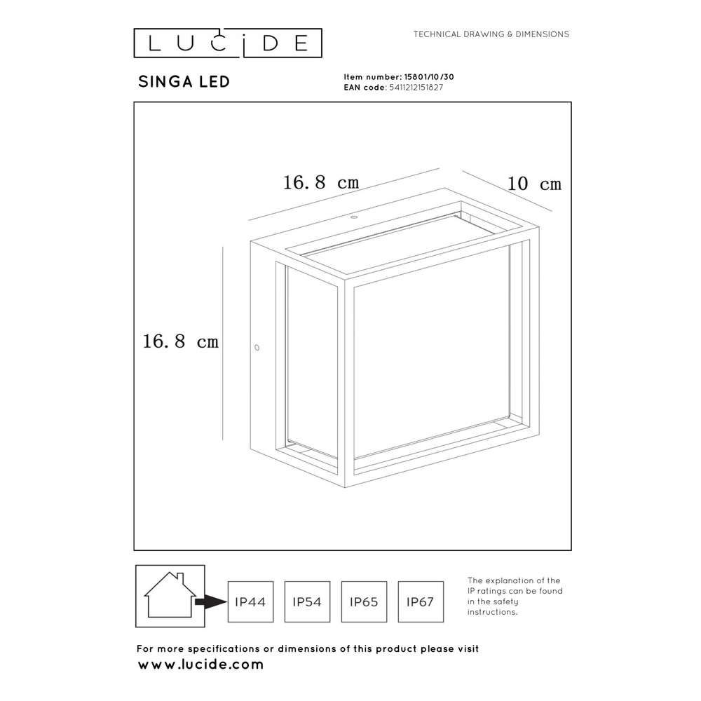 Design wall lamp Singa Led black IP54 Lucide 5411212151827
