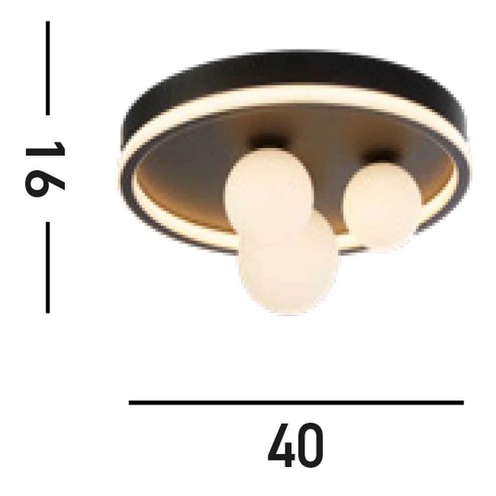 Ceiling lamp Trident black with white spheres Searchlight 5053423274362