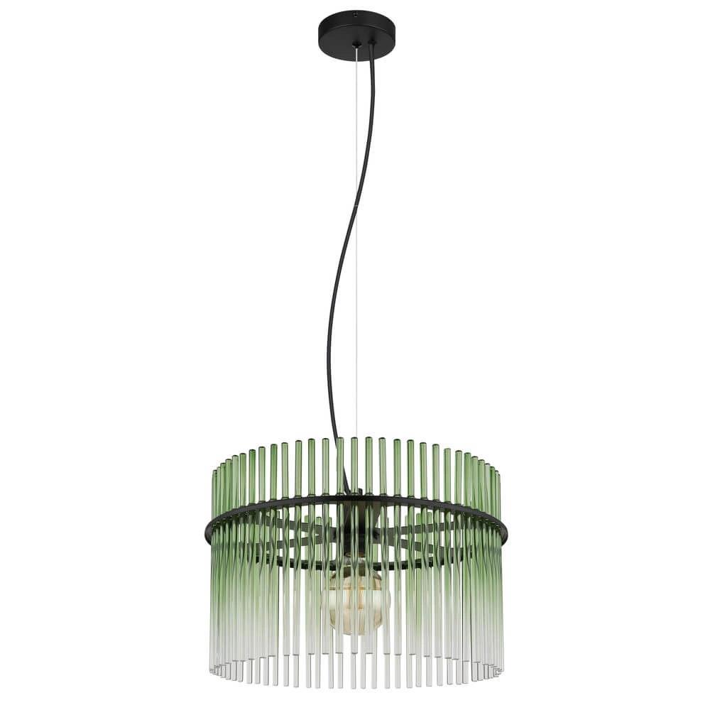 Black pendant lamp Gorley with green glass Ø 40cm Globo 9007371471973