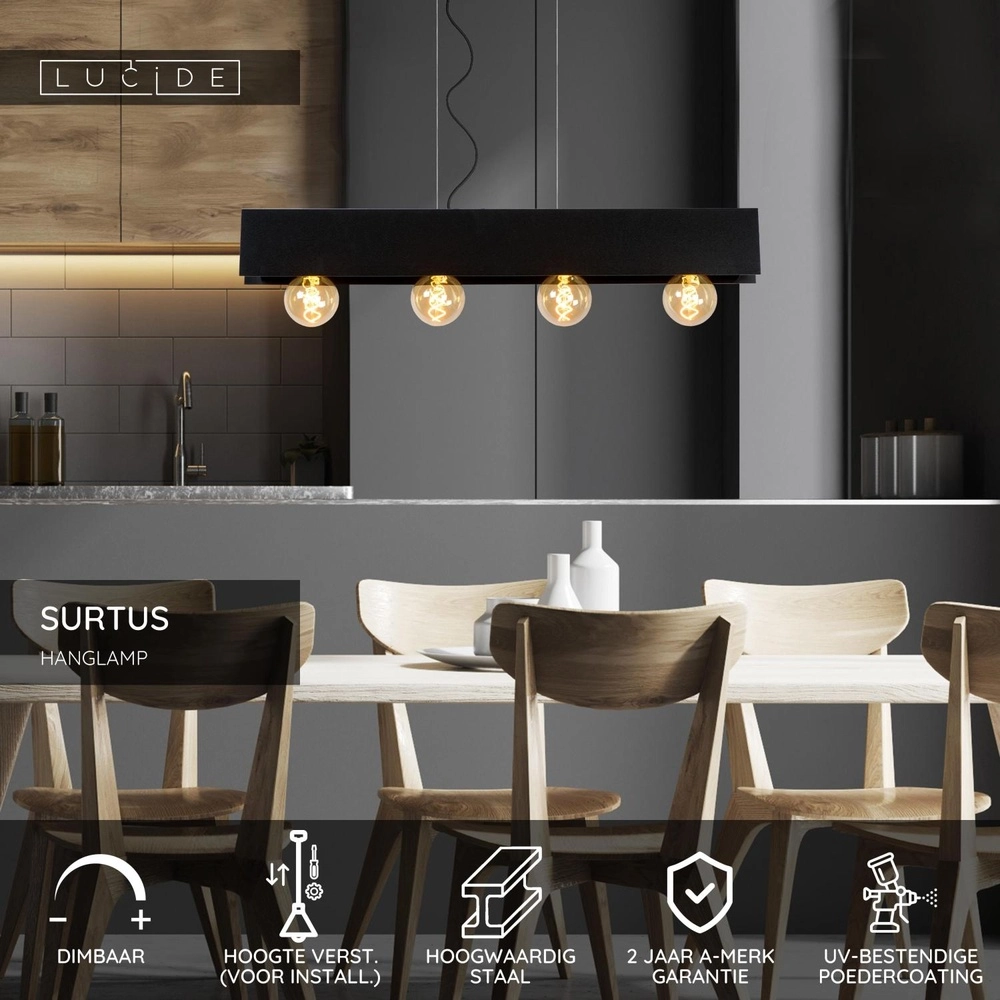 Design pendant lamp Surtus 4-light black Lucide 5411212302397