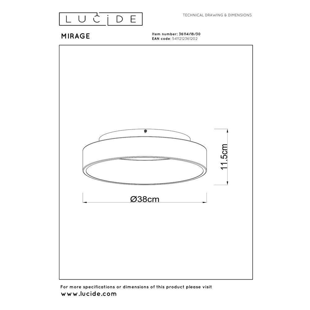 Ceiling lamp Mirage Ø 38cm black Lucide 5411212361202