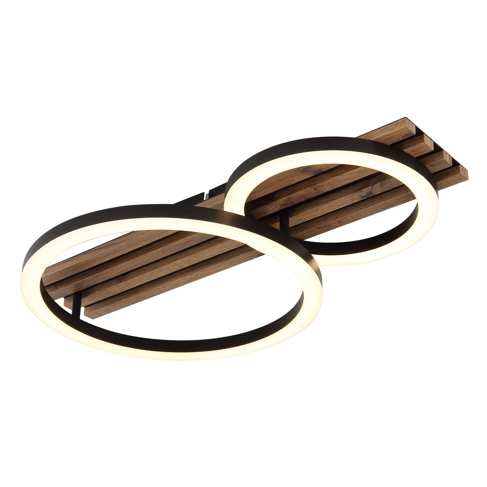 Ceiling lamp Tisha 2 rings black with wood