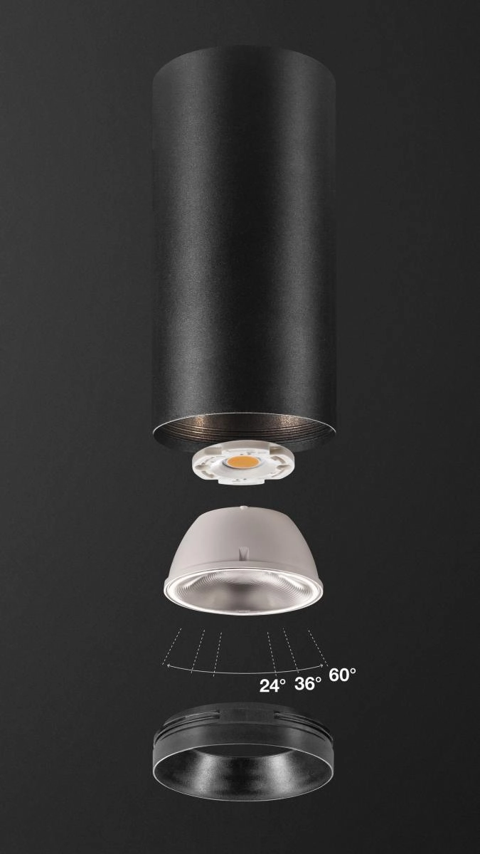 Surface-mounted spot Numinos L cylinder black 3000K - 36deg SLV 4024163244732