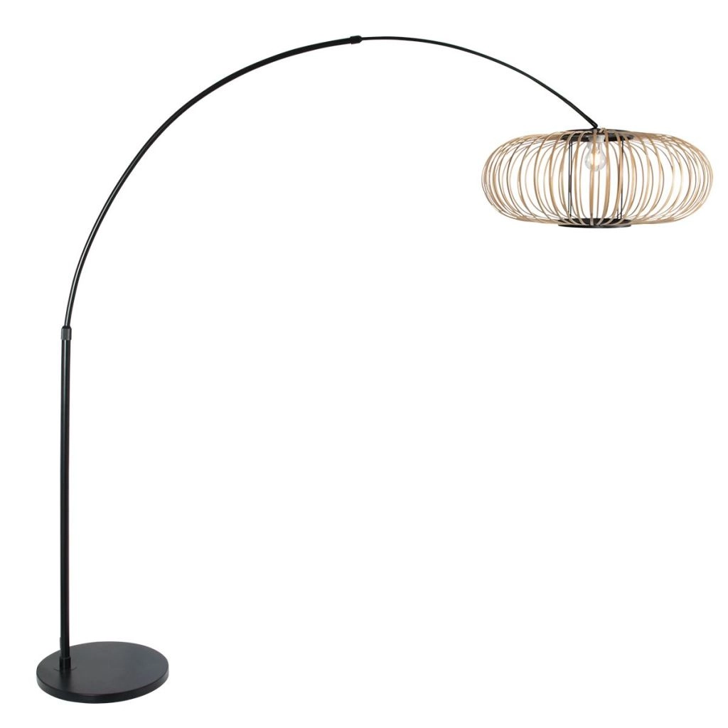 Black arc lamp Sparkled Light with bamboo shade Ø60cm