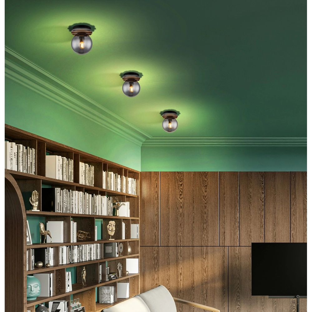 Ceiling lamp Parsons black with wood Globo 9007371576098