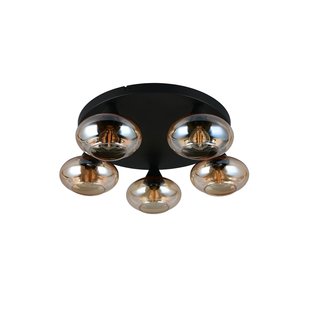 Ceiling lamp Divina 5-light black with amber glass Trio 4017807667455