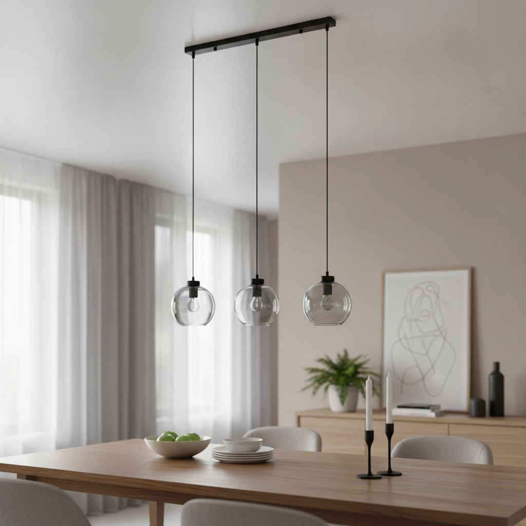 Pendant lamp Palmer 3-light straight black with smoke glass