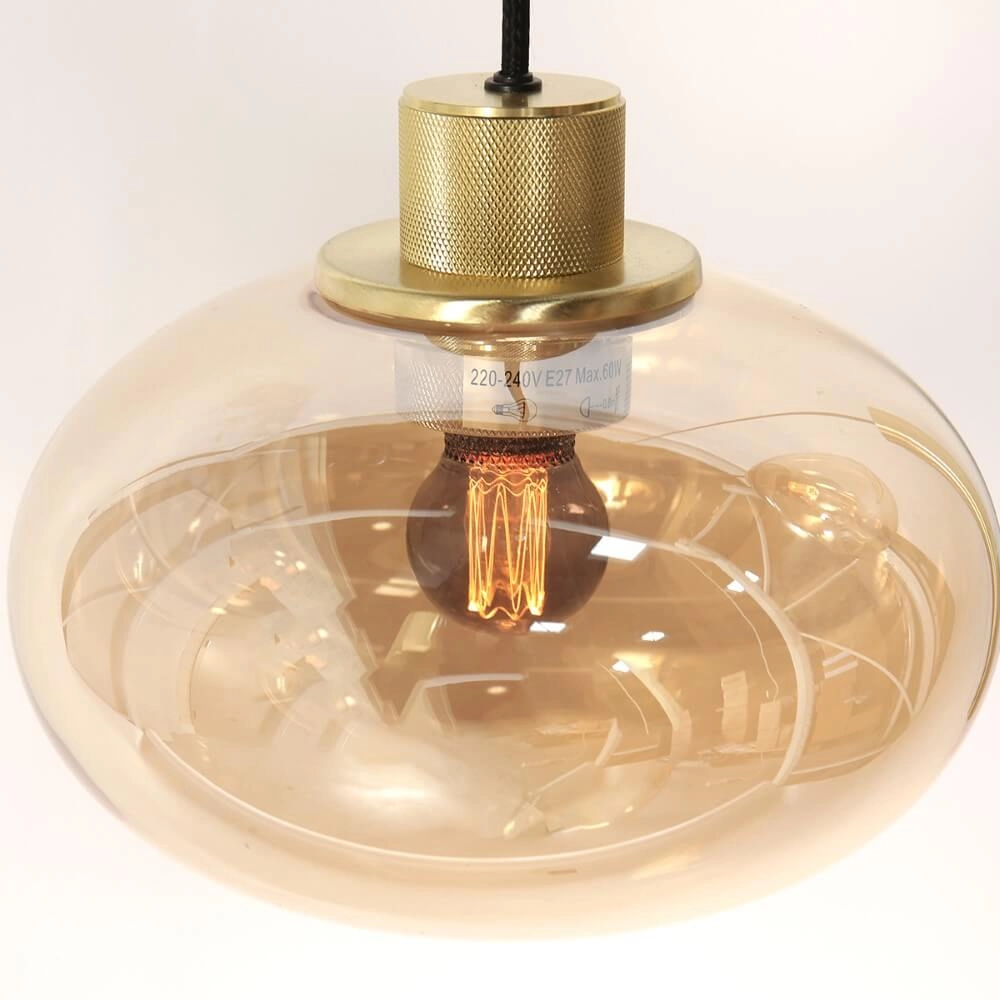 Dining table hanging lamp Reflexion gold with amber glass Steinhauer 8712746172966