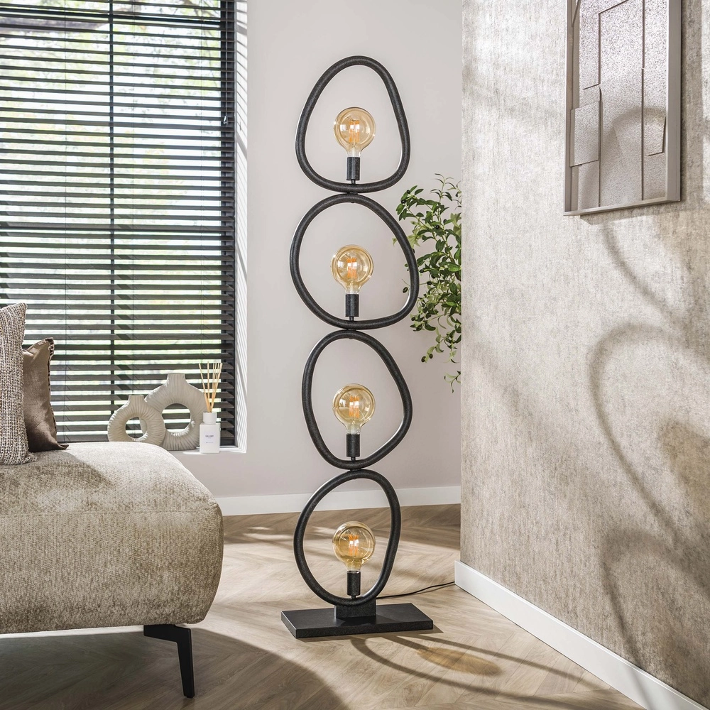 Country floor lamp Pebble artic black - 4x E27 Lyora 8716803511002