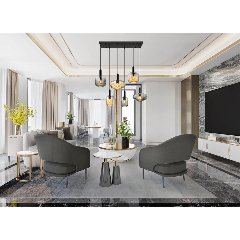 Pendant lamp Valletta with coloured glass 6-lights Globo 9007371458868