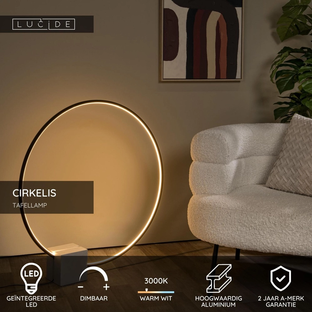 Black table lamp Cirkelis round Ø 83cm Lucide 5411212051684