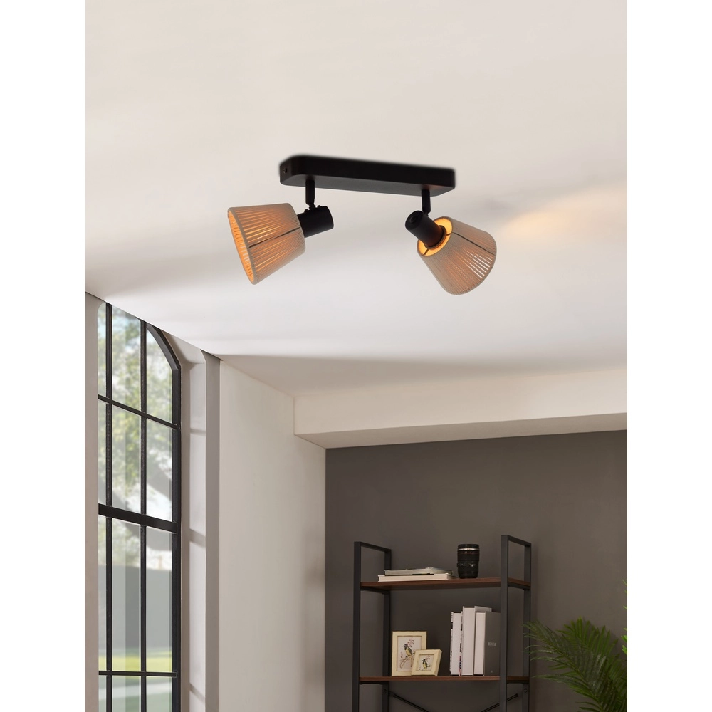 Ceiling lamp Seagard black with rattan 2-lights Eglo 9008606359837