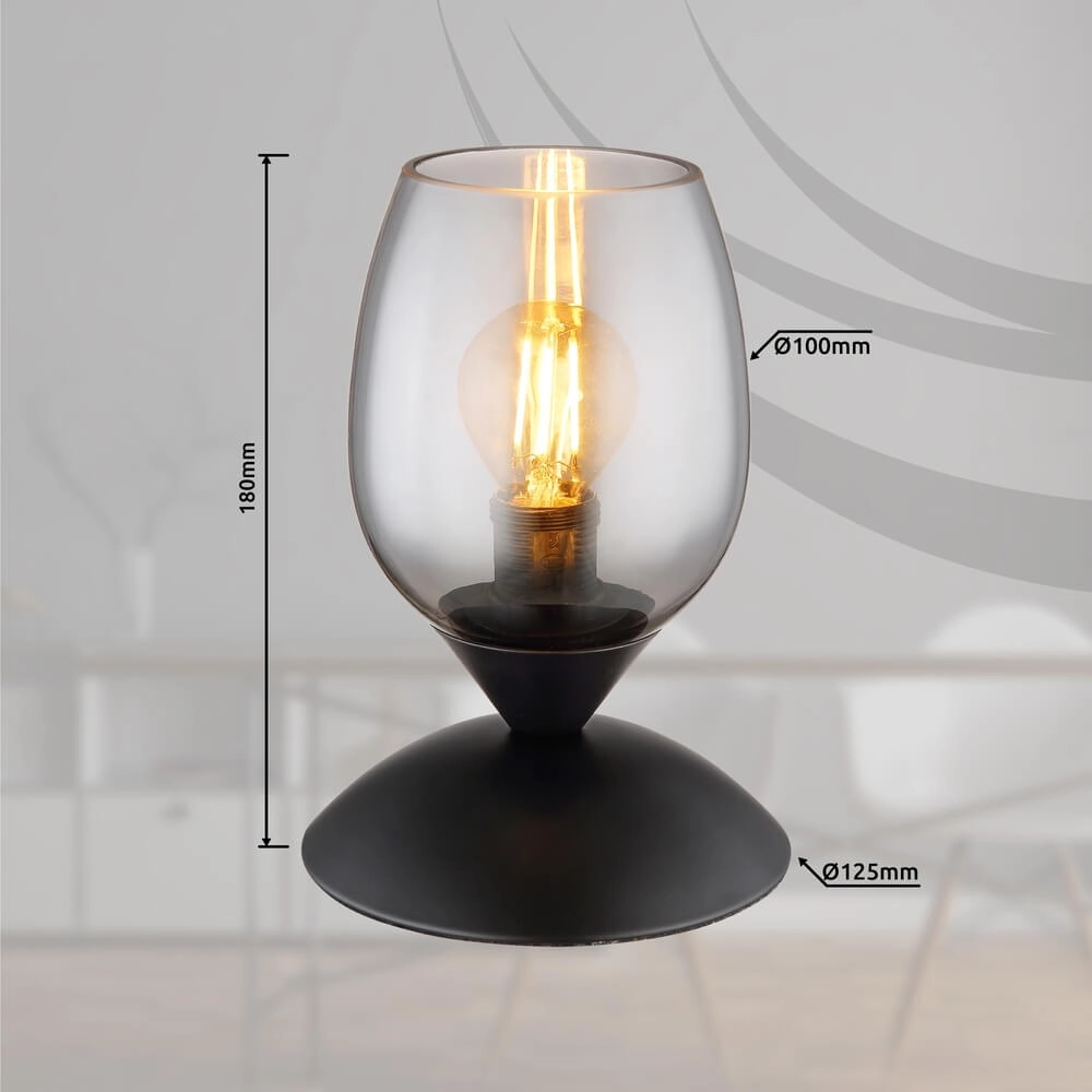 Table lamp Kuwaita black with smoke glass Globo 9007371452989