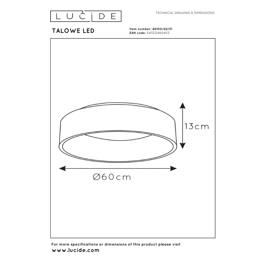 Ceiling light Talowe Led Ø 60cm white Lucide 5411212460653