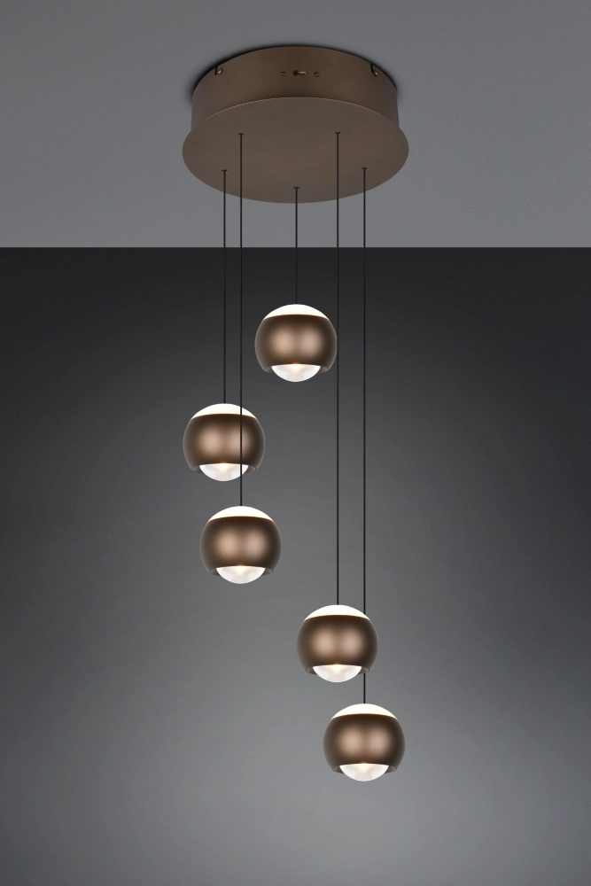 5-light vide pendant lamp Orbit Platinum Brown