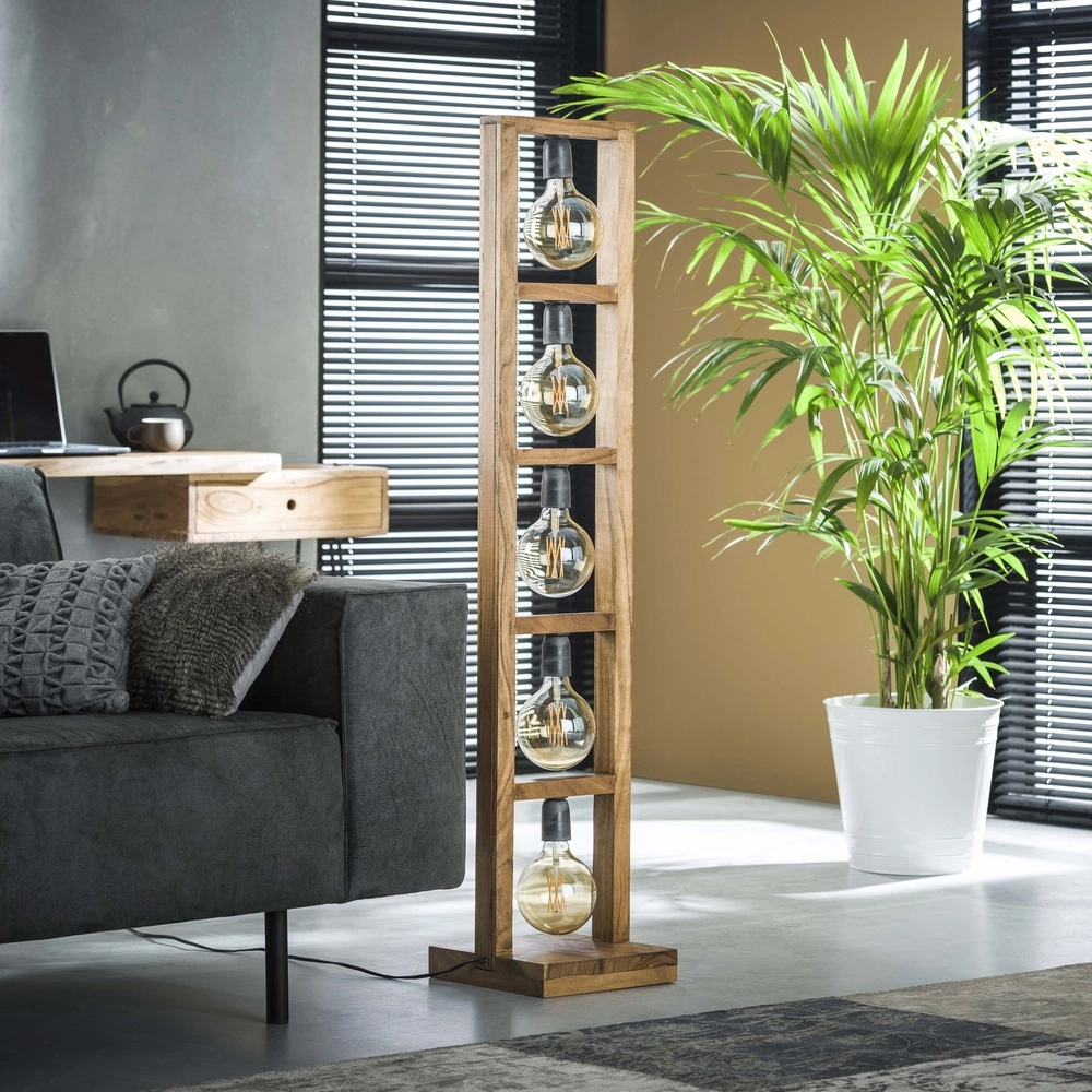 Wooden floor lamp Modulo 5x E27 - Solid acacia Lyora 8716803513013