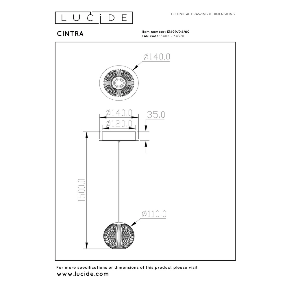 Golden pendant lamp Cintra Ø 14cm Lucide 5411212134370