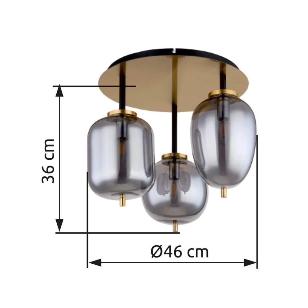 Golden ceiling lamp Blacky I 3-light Globo 9007371442485