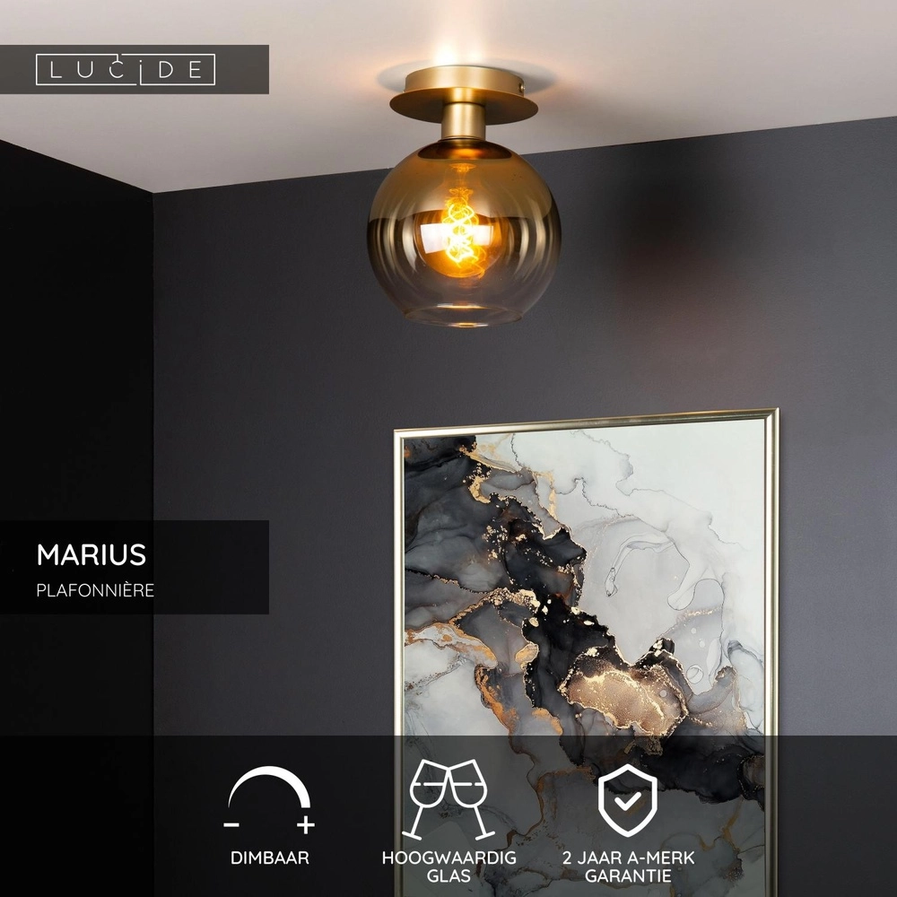 Ceiling lamp Marius Gold with amber glass Lucide 5411212740977