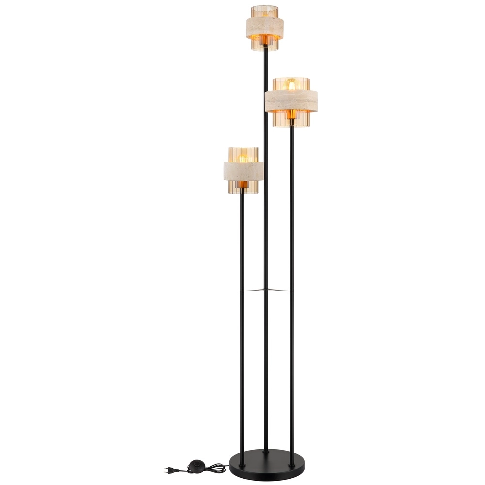 3-light floor lamp Daren black with marble Globo 9007371580675