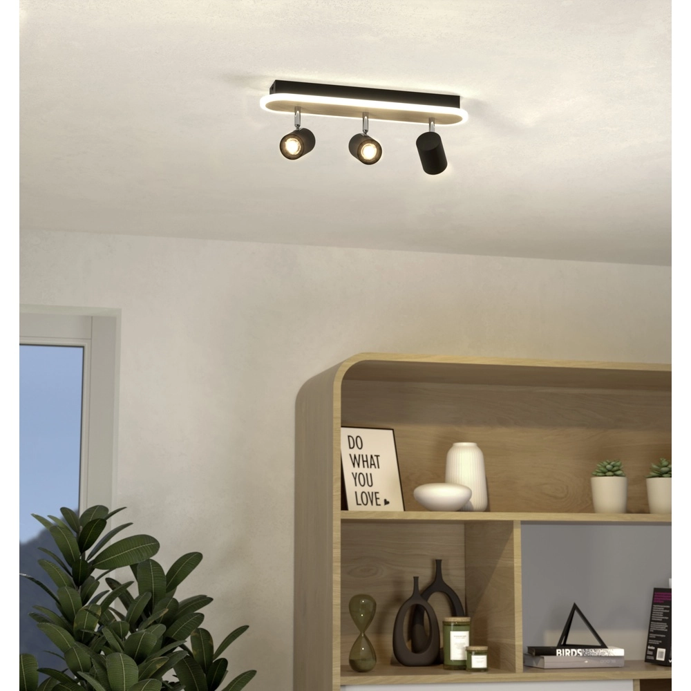 Led ceiling spot Rimbocchi 3L - black - wood look Eglo 9008606316533