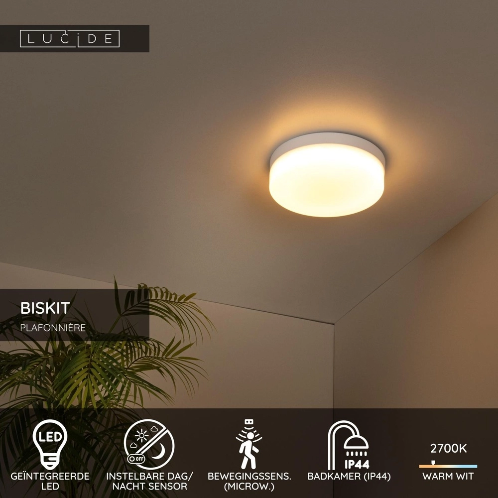 Ceiling light Biskit Ø 23cm - IP44 white Lucide 5411212792143