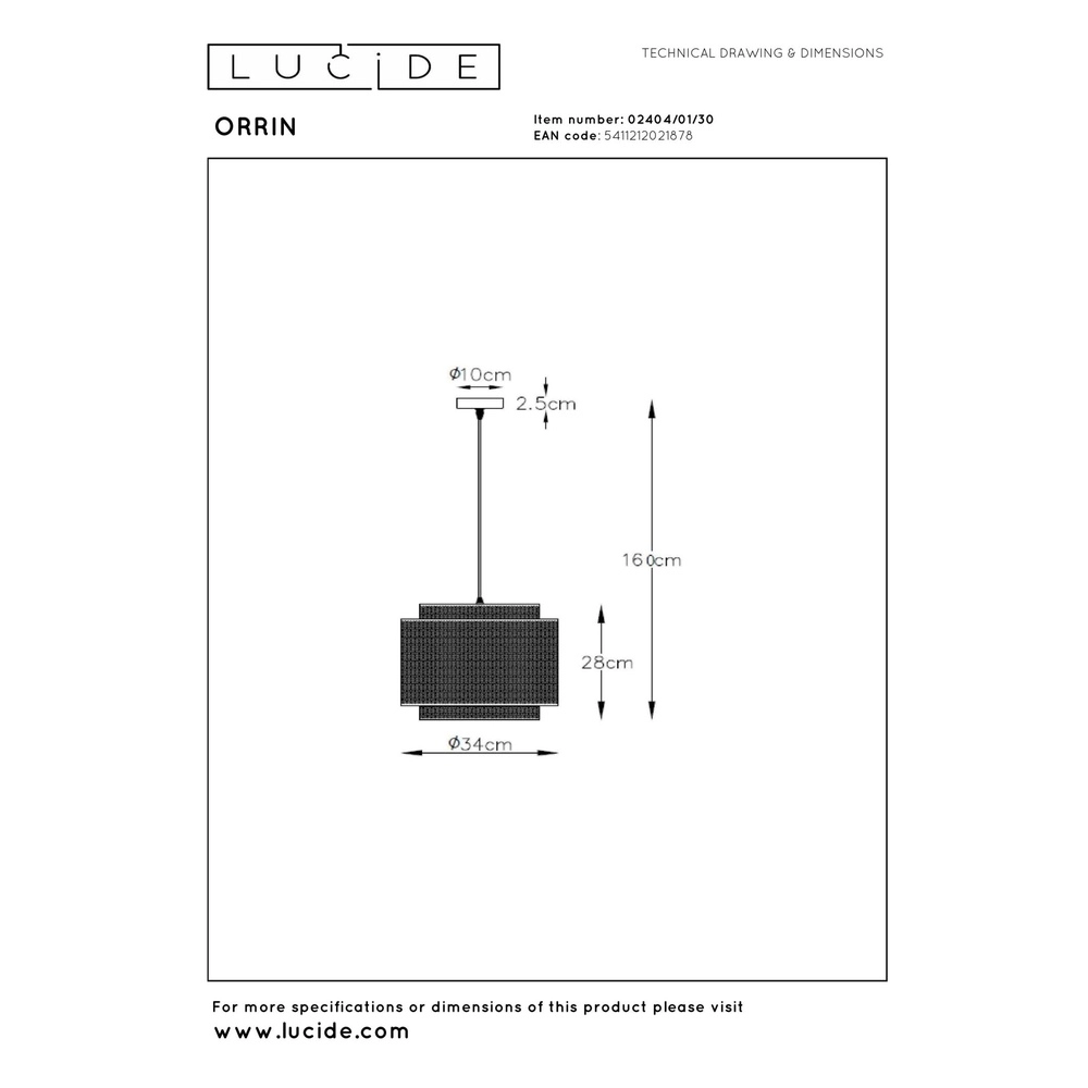 Design pendant lamp Orrin Black Lucide 5411212021878