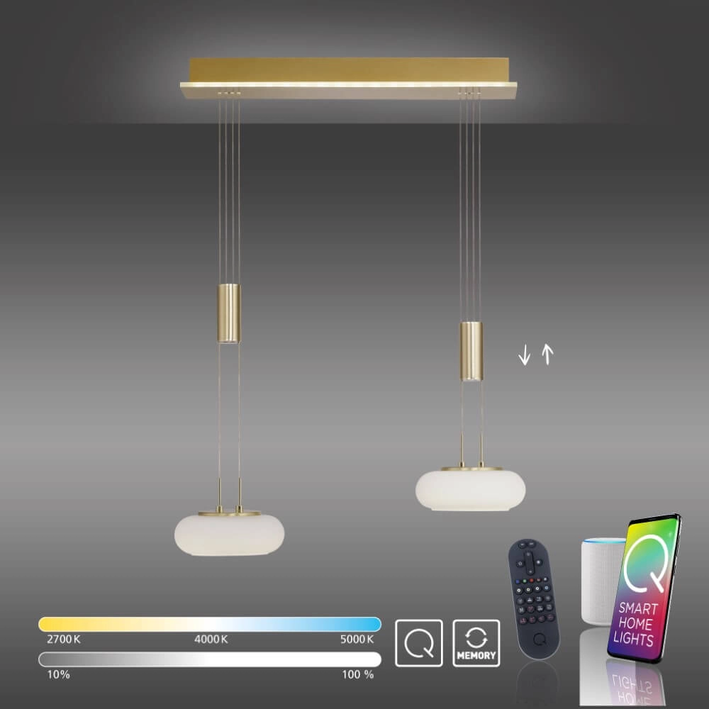 2-light pendant lamp Q-Etienne brass Paul Neuhaus 4012248350416