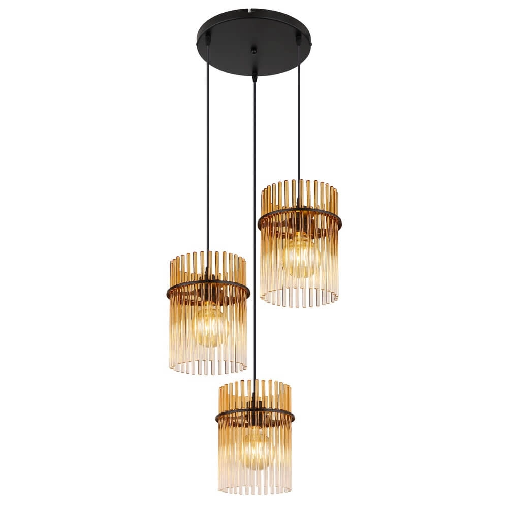 Black pendant lamp Gorley with amber glass round Ø 47cm