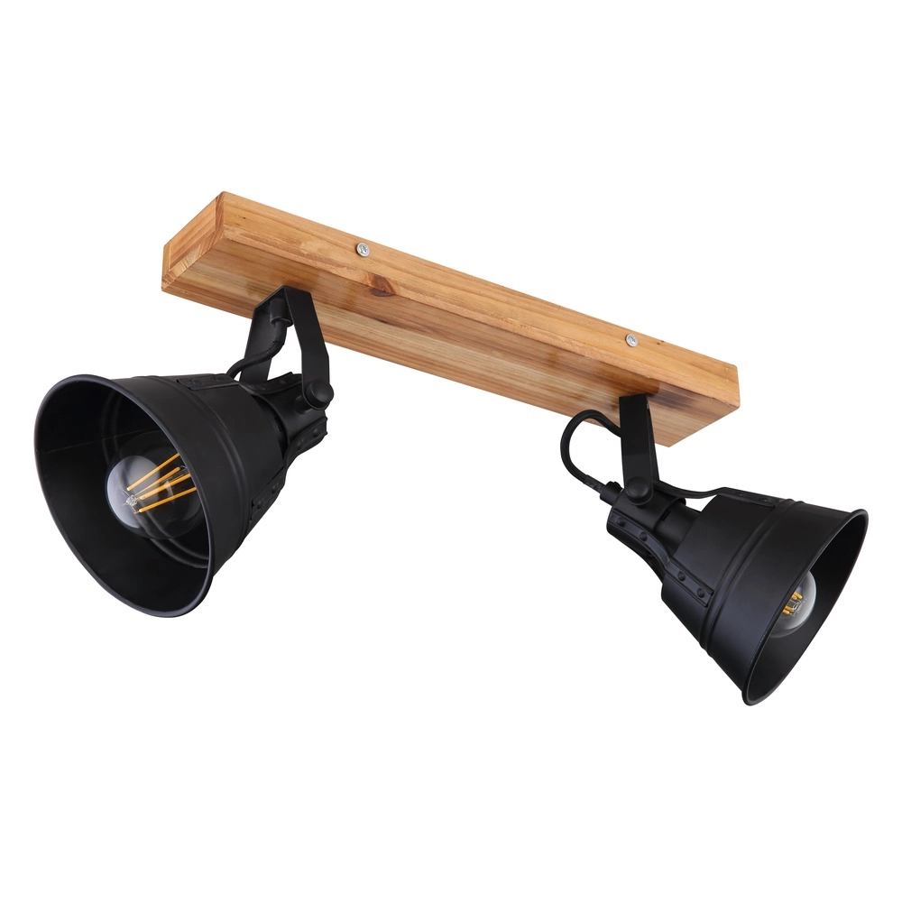 Country ceiling lamp Günther 2-light black with wood Globo 9007371401734