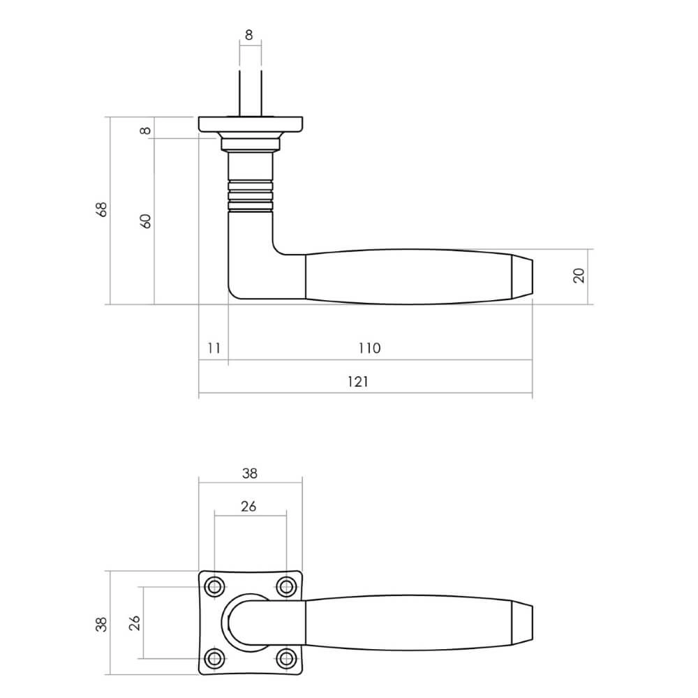 Door handle Ton 400 brass tumbled Intersteel 8714186485811