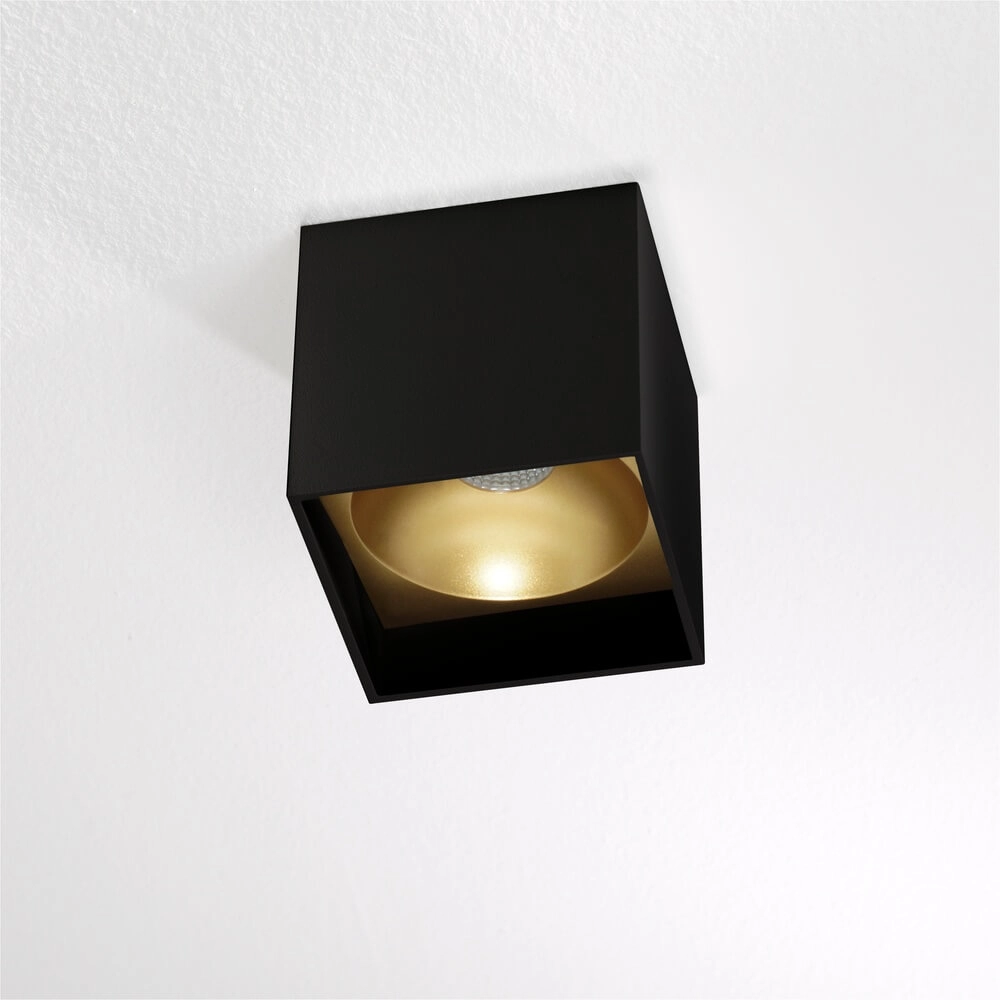 Square ceiling lamp Brock Black with gold inside