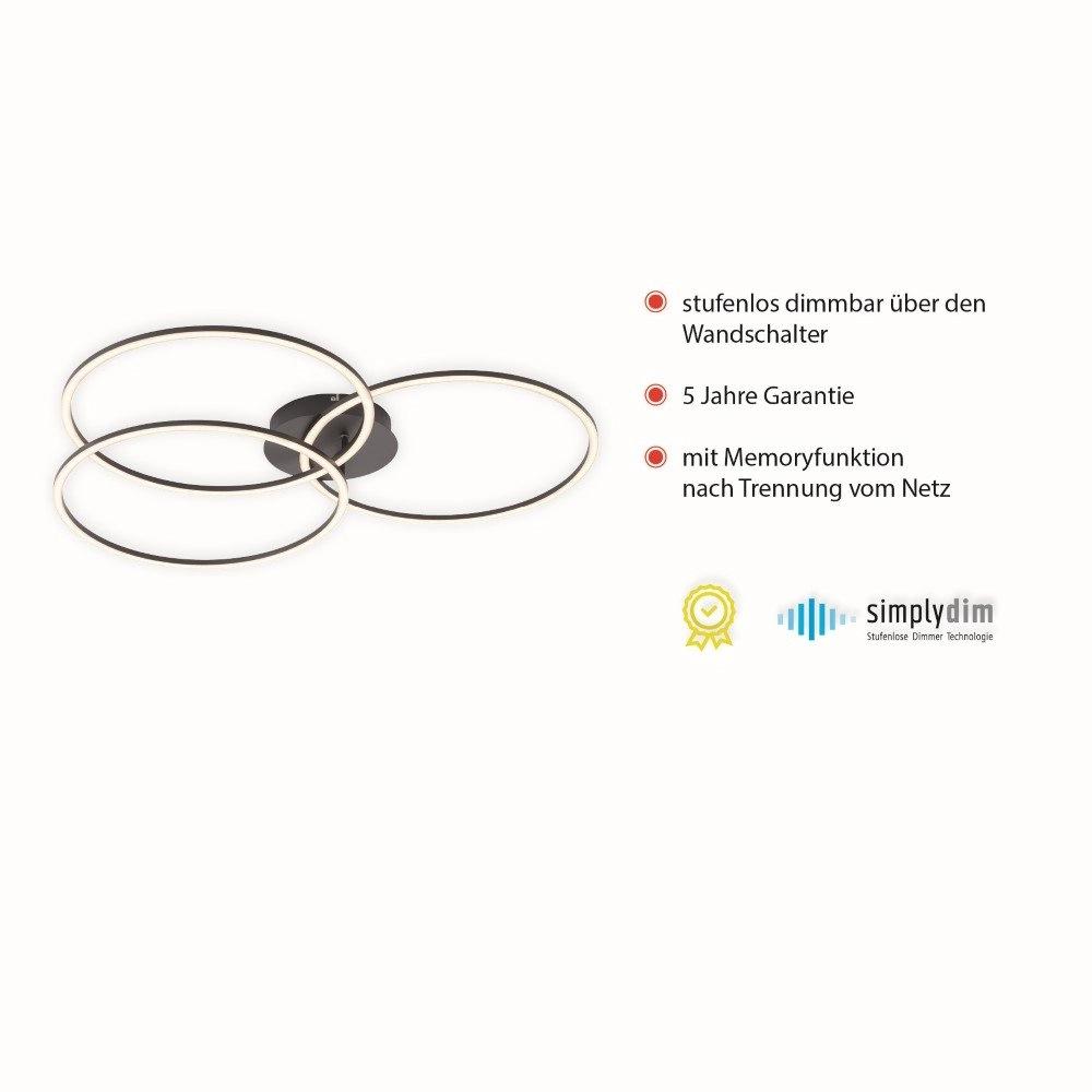 Modern ceiling lamp Ivanka 3-ring black Just Light 4043689970567