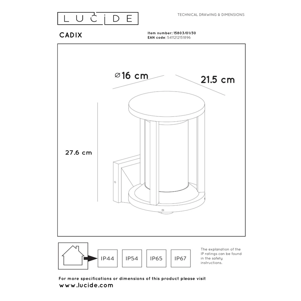 Front door lamp Cadix black IP65 Lucide 5411212151896