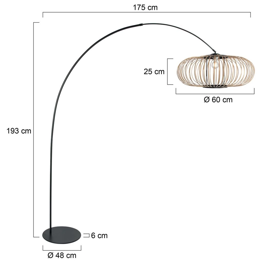 Arc lamp black Curve with bamboo shade Ø60cm Steinhauer 8712746183122
