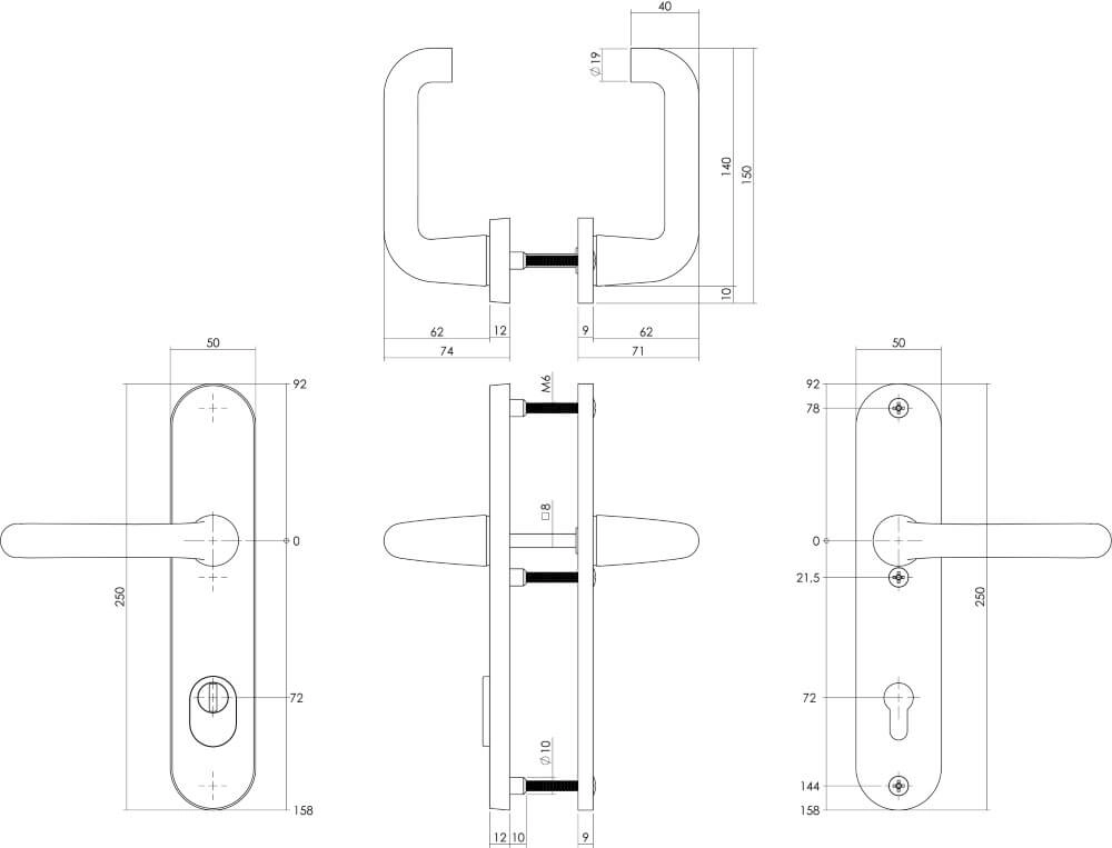 Rear door hardware oval Aurano Core pull protection PC 72mm stainless steel Intersteel 8714186447765