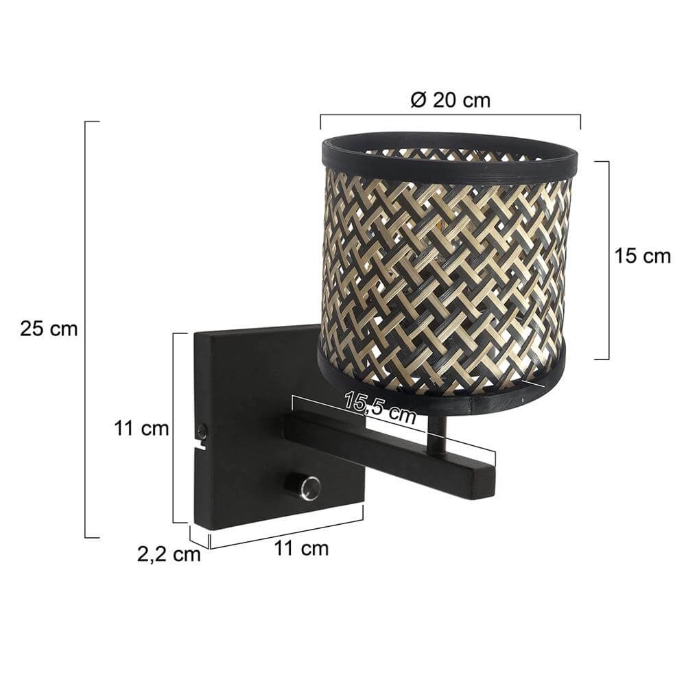 Wall lamp Stang with dimmer black and bamboo cap Steinhauer 8712746172089
