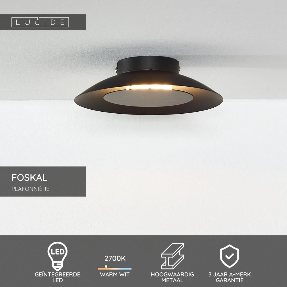 Ceiling lamp Foskal Ø 21.5cm black Lucide 5411212791498