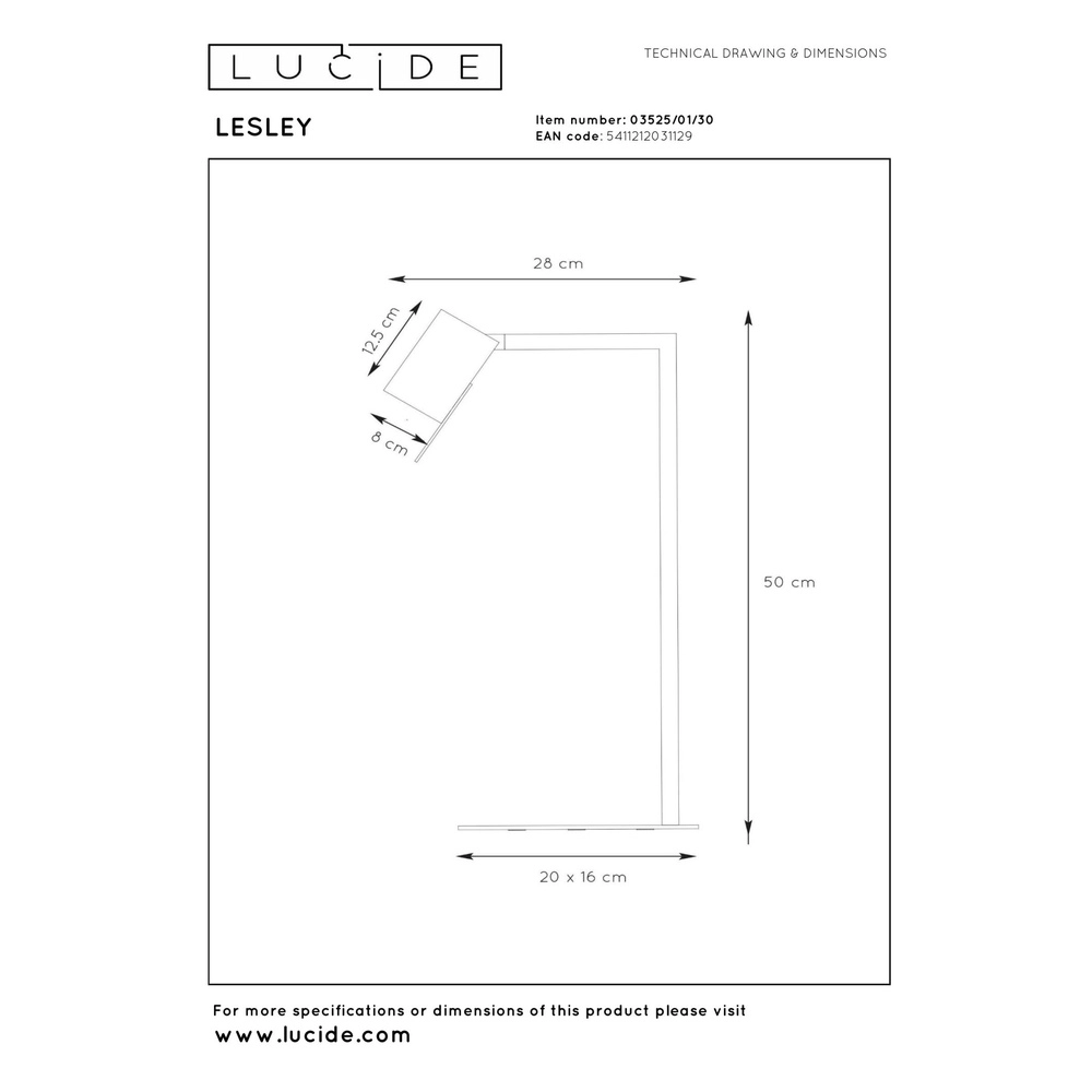 Modern desk lamp Lesley Black Lucide 5411212031129