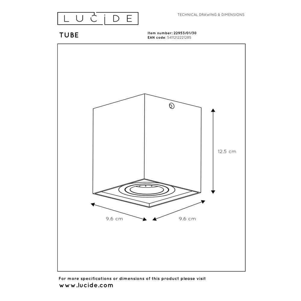 Surface-mounted ceiling spot Tube Square Black Lucide 5411212221285