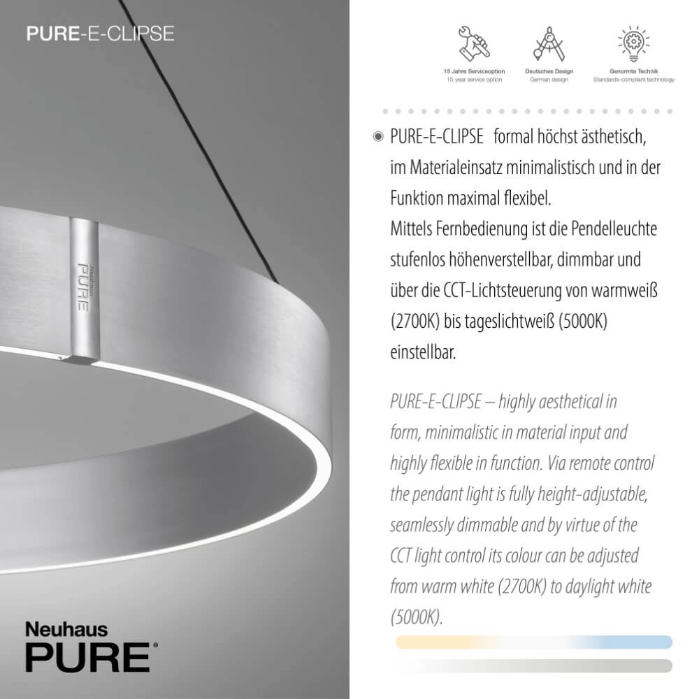 Round hanging lamp Pure E-Clipse aluminum Ø 70cm Paul Neuhaus 4012248372364