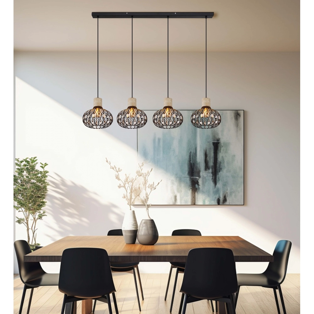 4-light pendant lamp Dorthy Country Black Globo 9007371572069