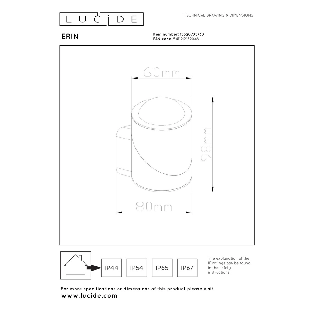 Design surface-mounted spotlight Erin IP65 black single Lucide 5411212152046