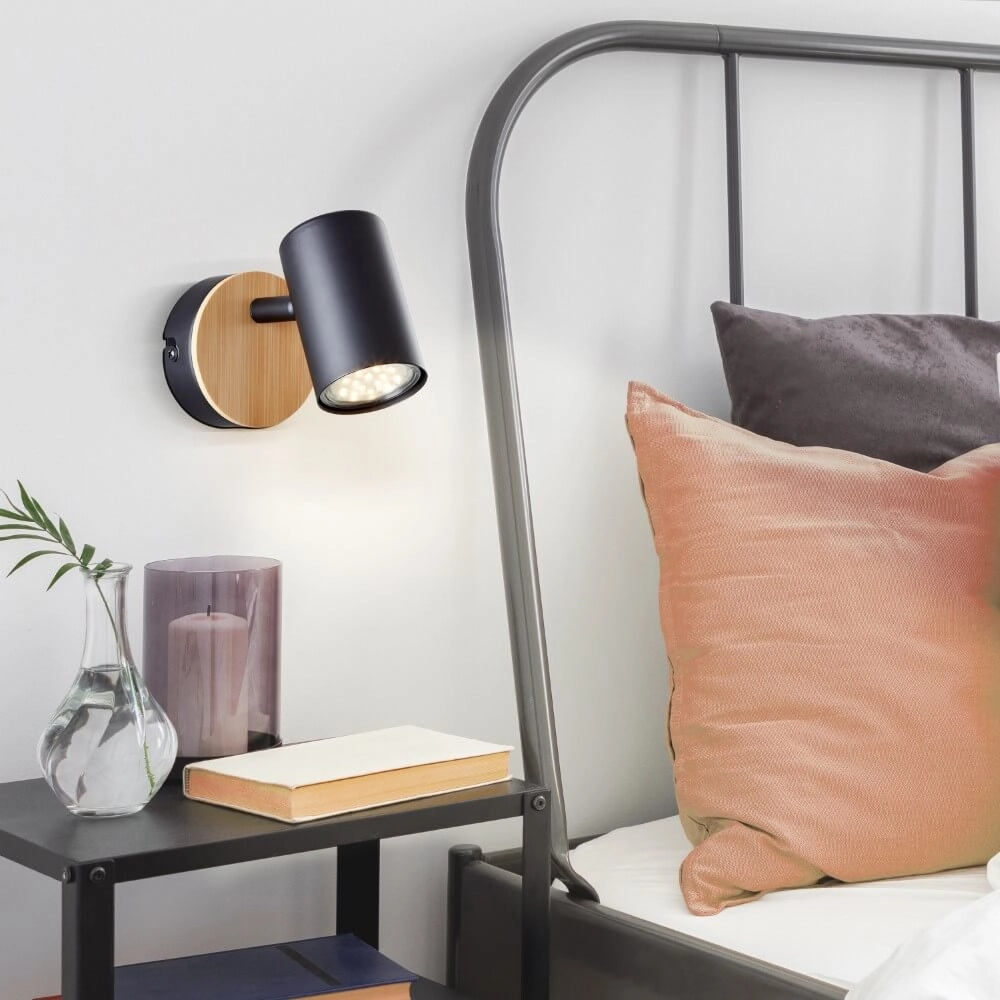 Wall lamp Niels black with wood Brilliant 4004353410192