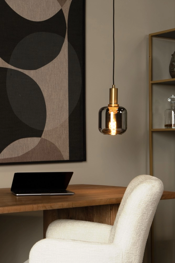 Pendant lamp Joanet Ø 16cm gold with smoke glass Lucide 5411212452641