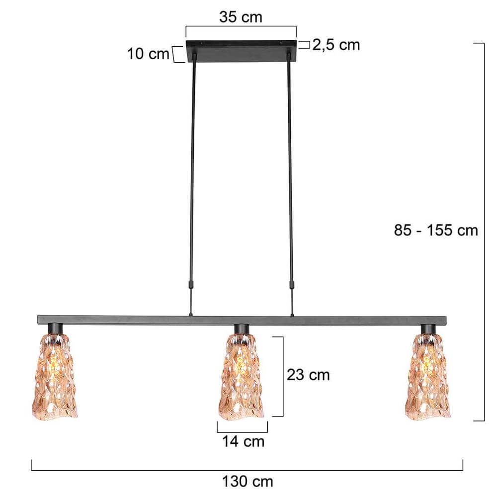 Pendant lamp 3-lights Vidrio black with amber glass Steinhauer 8712746173727