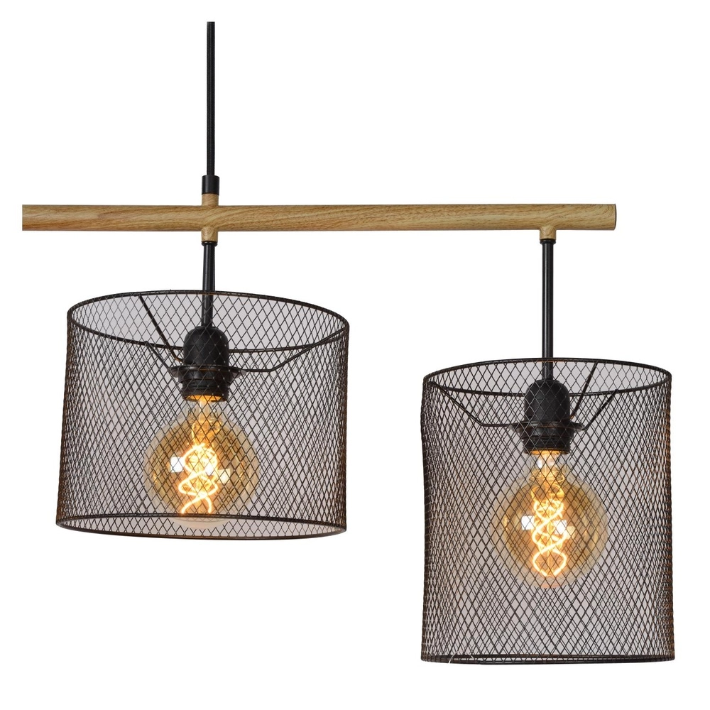 4-light pendant lamp Baskett black with wood Lucide 5411212450531