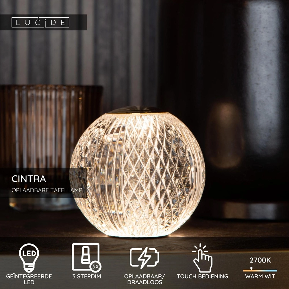 Golden table lamp Cintra rechargeable Ø 11cm - 2700K Lucide 5411212134493
